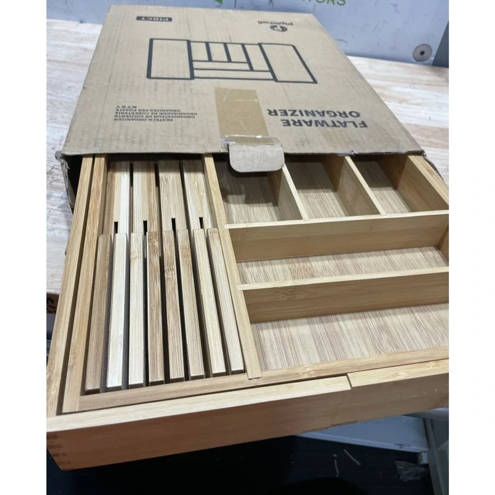 Bamboo Expandable Adjustable Silverware Drawer Organizer w/ Knife Block Kitchen